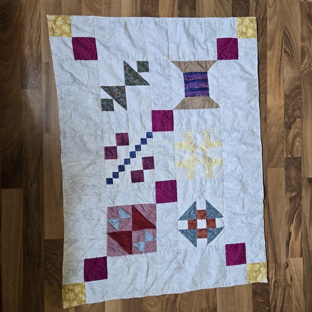 Vintage Baby Quilt 39x29 Floral Patchwork Sample Design Cottagecore Crib Blanket